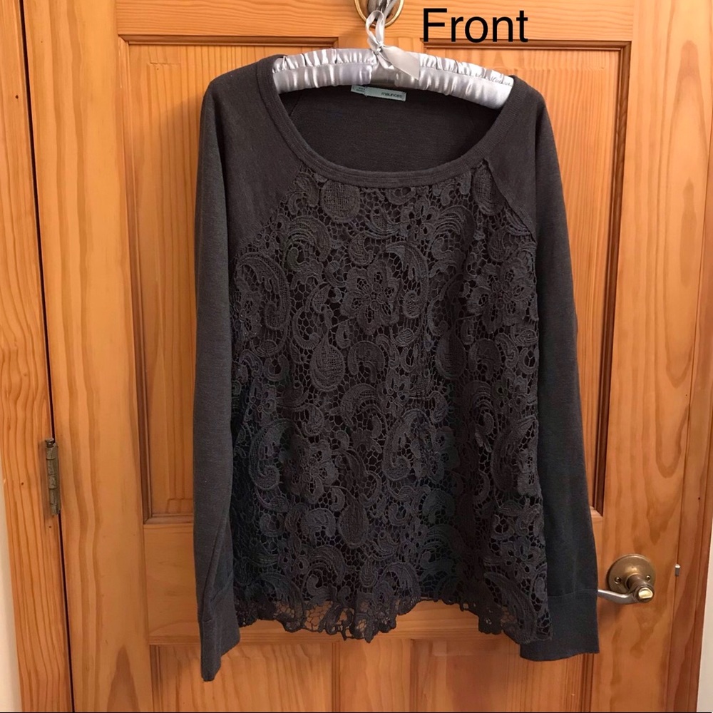 Gray Lace Front Sweater